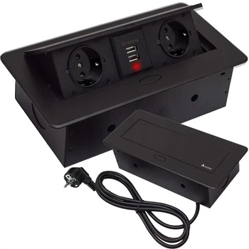 Встраиваемая розетка выдвижная Izoxis 21446 2 розетки + 2 USB 2.1А черная