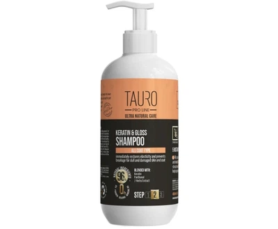 Кератиновий шампунь для шерсті собак та котів Tauro Pro Line Ultra Natural Care Keratin & Gloss Shampoo 400 мл (TPL63606)