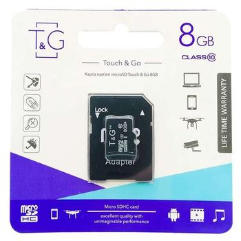 Карта памяти T&G microSDHC 8 GB class 10 (с адаптером) (Черный) (46160)