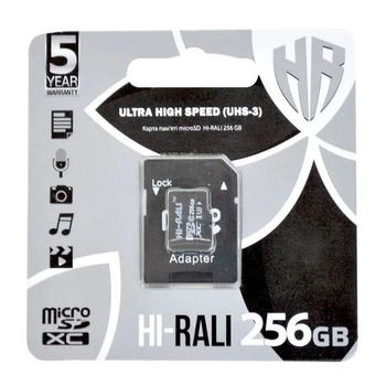 Карта памяти Hi-Rali microSDXC (UHS-3) 256 GB Card Class 10 с адаптером (Черный) (31961)