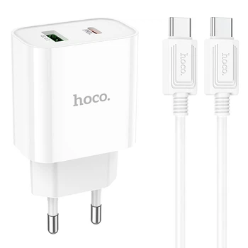 Сетевое зарядное устройство HOCO C80A Plus Rapido PD20W+QC3.0 (1Type-C/1USB) + Type-C to Type-C (White) (185989)
