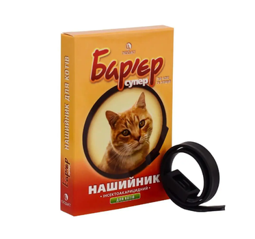 Ошейник для котов БАРЬЕР от блох и клещей черный