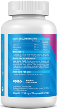 Амінокислоти VPLab Ultra Pure BCAA 120 капсул (5060255351390)