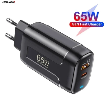 Зарядное устройство Uslion 65W GaN Charger-Dual Ports Travel Charger C+A Black