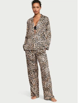 Піжама Сатинова (сорочка + штани) Victoria's Secret Satin Long Pajama Set XS Лео (26748488)
