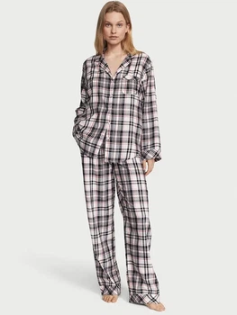 Піжама Фланель (сорочка + штани) Victoria's Secret Long Pajama Set S Клітинка (26673576)