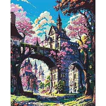 Картина за номерами Казковий замок в сакурі 40*50 см Origami (LW3331)