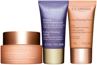 Набір для догляду за обличчям Clarins Extra-Firming Денний крем 50 мл + Маска для обличчя 15 мл + Нічний крем 15 мл (3666057144455)