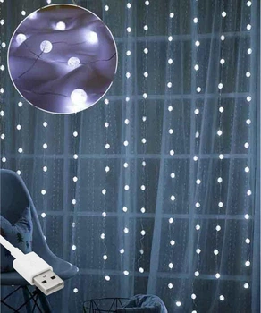 Світлодіодна гірлянда штора "Кришталеві кульки", 3x3м, від USB, 360 LED, 8 режимів, IP44, Холодний білий