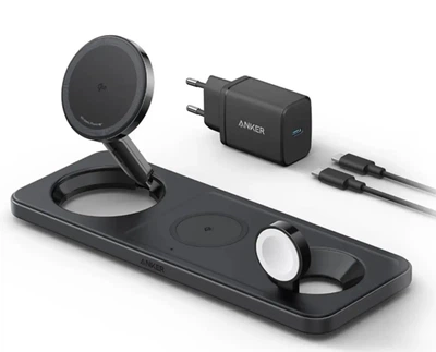 Док-станция Anker Foldable 3-in-1 Wireless Charging Qi2 15W Ultra-Fast 40W USB-C Charger Black (A25M1)