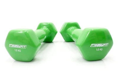 Гантели для фитнеса неразборные EasyFit 2 шт. по 1 кг с виниловым покрытием (гири, цельные гантели)