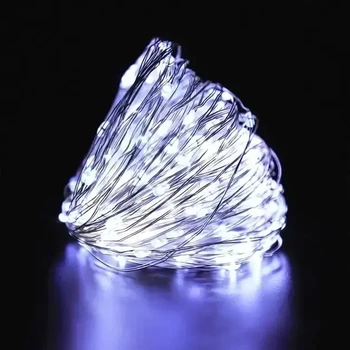 Xmas Гирлянда 50 Led 5M на медной проволоке Капля росы W WHITE Работает от Батареек+USB Холодный