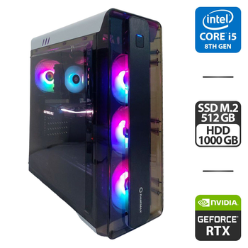 Игровой ПК GameMax MoonLight Tower / Intel Core i5-8500 (6 ядер по 3.0 - 4.1 GHz) / 32 GB DDR4 / 512 GB SSD M.2 + 1000 GB HDD / nVidia GeForce RTX 3060 Ti, 8 GB GDDR6, 256-bit / 600W б/у