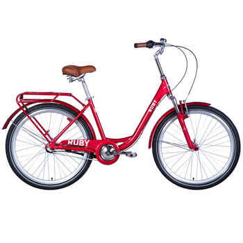Велосипед алюминий 26" Dorozhnik RUBY планет. AM планет. рама-17" красный с багажником задн St с крылом St 2024 SHIMANO NEXUS