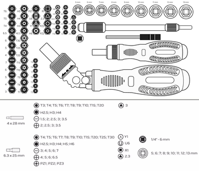 Zestaw końcówek wkrętakowych NEO Tools z uchwytem 69 szt 06-116 (5907558431902)