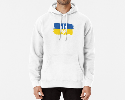 Худі толстовка Унісекс Ray з патріотичним принтом Прапор України та герб України Білий S