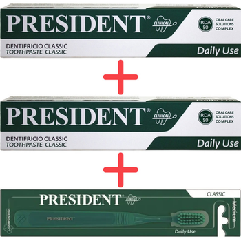 Набор President Classic Зубная паста 75 мл х 2 шт + Щетка (8030009749916)