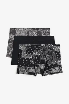 Набор коротких хлопковых трусов боксеры H&M 3 шт M Black/paisley pattern разноцветный 2015