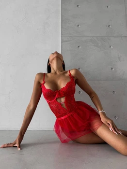 Комплект нижнего белья с открытым доступом и юбкой SM2264вв Simply Sexy красный M