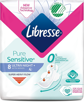 Гігієнічні прокладки, нічні, 8 шт. - Libresse Pure Sensitive Ultra Night 8шт (1132714-100629)