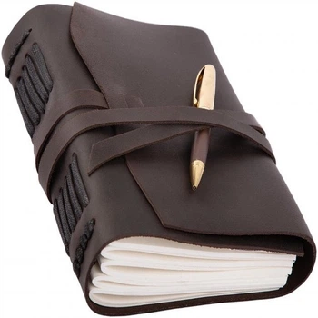Кожаный Блокнот записная книга A5 с фирменной ручкой Comfy Strap ручной работы из кожи Crazy Horse Темно-коричневый