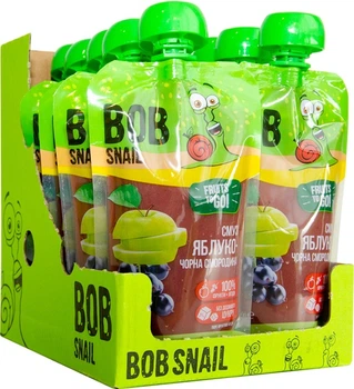 Упаковка фруктового пюре Bob Snail Смузі пастеризоване Яблуко-Чорна смородина 120 г х 10 шт (4820219343806)