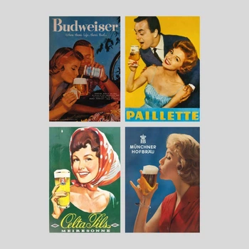 Набір вінтажних пивних постерів / 4 шт А3 / пивні плакати / beer vintage poster