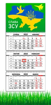 Календар на 2025 рік, Apriori , Календар настінний квартальний на 2025 рік, на три пружини , Слава ЗСУ, український мотиватор , 29,7х61 см