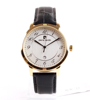Pierre Cardin PC106311F04 золотистые наручные часы с черным циферблатом.