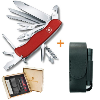 Комплект Ніж Victorinox Work Champ 0.8564 + Шкіряний чохол + Ліхтар