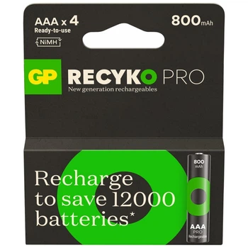 Аккумулятор GP Recyko Pro 800mAh Eco (GP85AAAHCBR21-2TLB4), Ni-MH AAA, 1.2V, 2.4A, LSD70-5, Box 4шт