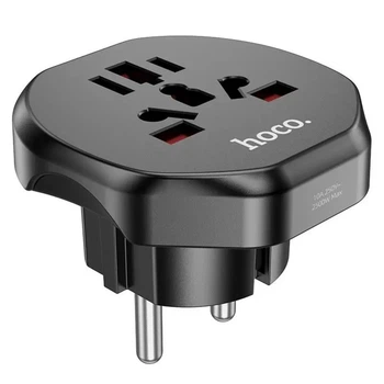 Універсальний перехідник для розетки HOCO AC6 Unimpeded Universal Conversion Plug 10А Black (6931474791511)