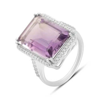 Срібна каблучка з натуральним аметистом 14.208ct, вага виробу 7,5 гр (2163664)