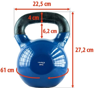 Kattlebell HMS żeliwny pokryty winilem 28 kg Niebieski (5907695509717)