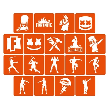 Набор трафаретов для био-тату "Fortnite" от Fresh Tattoo, 18 простых трафаретов 5*5 см (Fortnite_5x5_18_1)