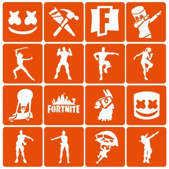 Набор трафаретов для био-тату "Fortnite" от Fresh Tattoo, 16 простых трафаретов 6*6 см (Fortnite_simple-16)