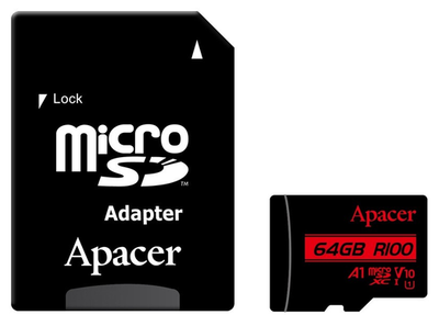 Карта пам'ятi Apacer microSDXC 64GB U1 V10 A1 R100 + adapter (100/10 MB/s) (7005390)