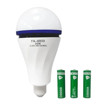 LED Лампа 30W акумуляторна аварійна (цоколь E27 / 30W / 4W от АКБ (3*18650 змінні) / до 6 годин / 6800K) FA-6933
