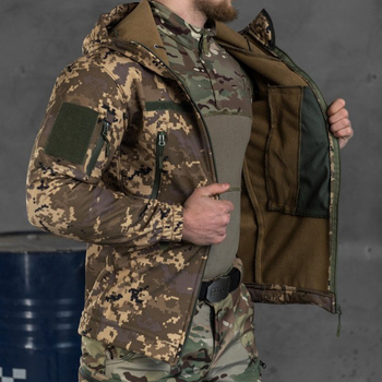 Осенняя мужская Куртка с капюшоном Softshell на флисе пиксель размер 2XL