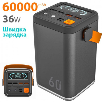 УМБ Павербанк 60000 mAh Быстрая Зарядка PD + QC 36W, фонарик - для Телефона Роутера Планшета Часов Наушников Портативна Батарея Внешний аккумулятор