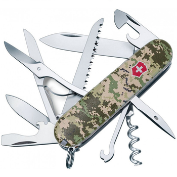 Ніж Victorinox Huntsman Army 91мм/15функ/піксель зелений з черв.лого