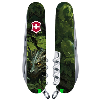 Нож Victorinox Huntsman Zodiac 91мм/15функ/Зеленый деревянный дракон/разноцветный