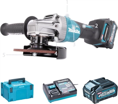 Акумуляторна кутова шліфмашина Makita XGT 40 V MAX GA 023 GM 201 2 акб 4Ah, з/п, кейс (GA023GM201)