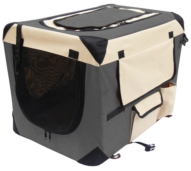 Мягкая клетка для собак SENFUL Pet Soft Crate с флисовым ковриком и чехлом, серо-бежевая, S (50х35х35 см)