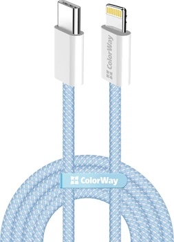 Кабель ColorWay Type-C - Apple Lightning braided cotton PD Fast Charging 27W 1 м Blue (CW-CBPDCL061-BL)