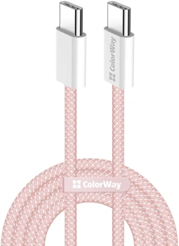 Кабель ColorWay Type-C - Type-C braided cotton PD Fast Charging 60W 3А 1 м Pink (CW-CBPDCC061-P)