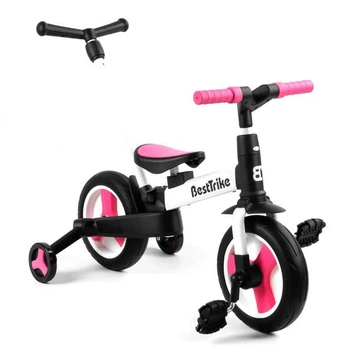 Детский двухколесный велосипед-трансформер Best Trike 55475 колеса PU 10’’ родительская ручка съемные педали Розово-белый
