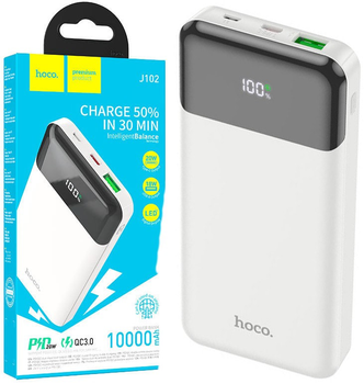 Зовнішній акумулятор (Power Bank) Hoco J102 (PD20W + QC3.0) 10000mAh White (37458)