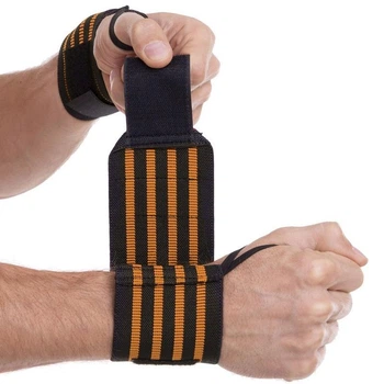 Бинты кистевые для жима STRENGTH WRIST WRAPS Zelart TA-4861 2шт оранжевый-чорный