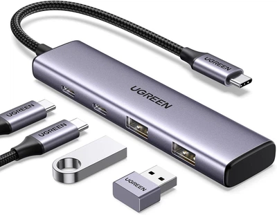 USB-хаб UGREEN CM473 USB-C to 2xUSB 3.0 + 2xUSB-C 5Gpbs Space Grey (15395)